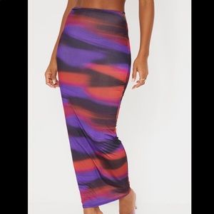Purple abstract print slinky thong detail midaxi skirt